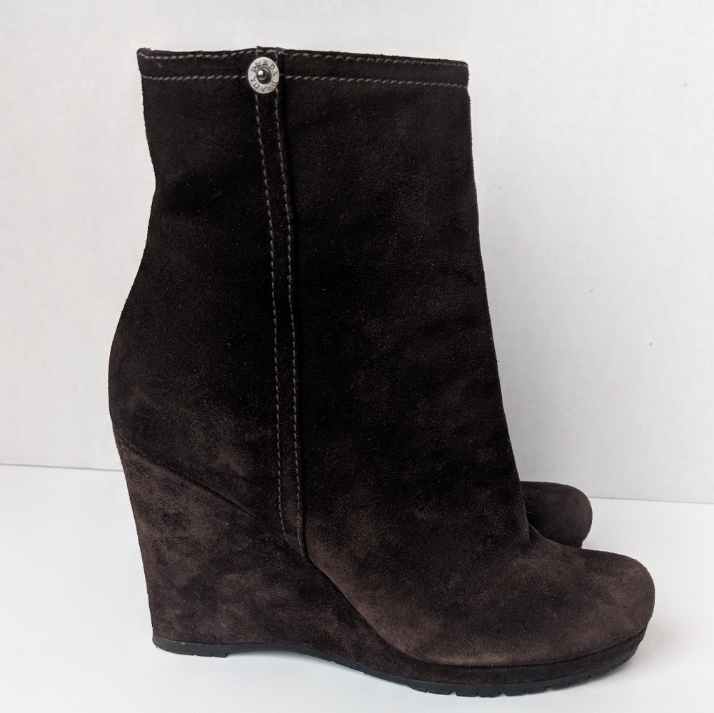 Prada brown suede wedge boots